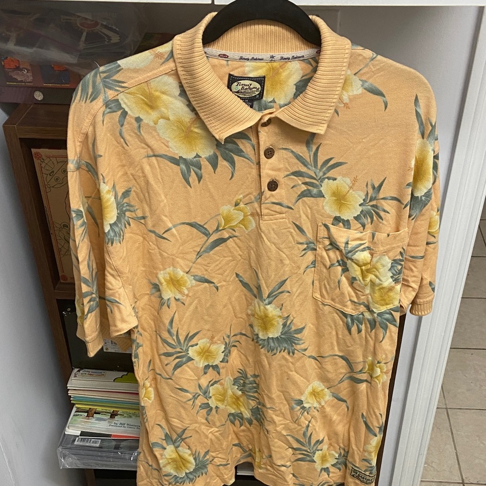 Vintage Tommy Bahama Men's Polo Shirt - Light Orange Floral